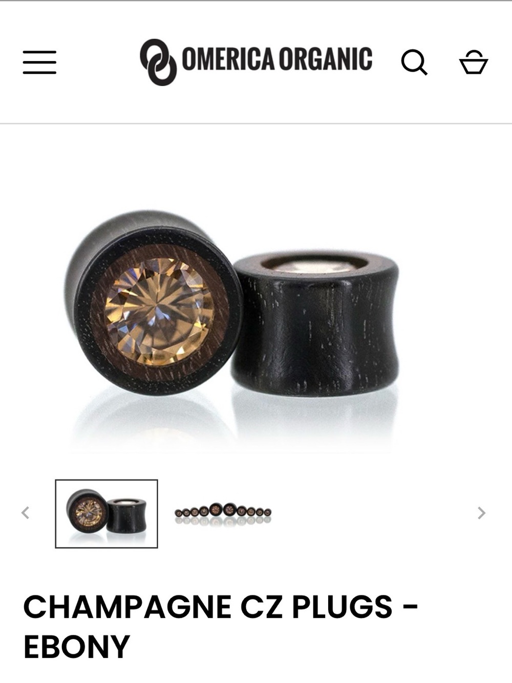 Ebony Wood Plugs with Champagne CZ Inlay